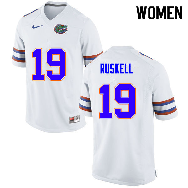 Women #19 Jack Ruskell Florida Gators College Football Jerseys Sale-White - Click Image to Close